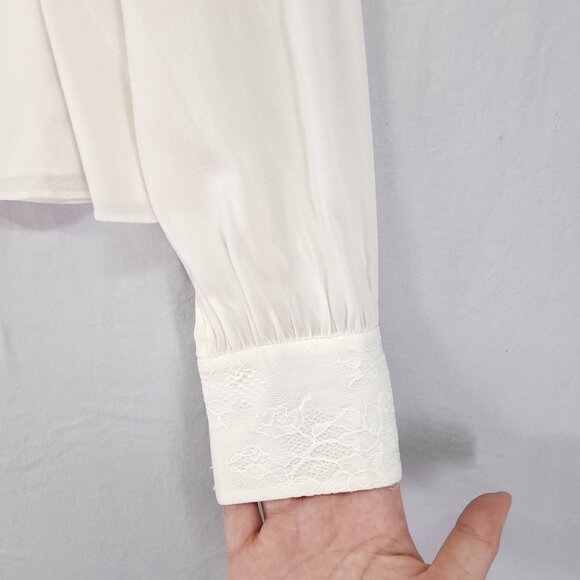 Alice And Olivia Silk Blouse Size Small Ivory With Lace Trim Long Sleeve Lux - Picture 9 of 16